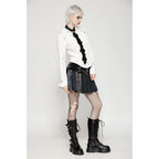 Dark in Love Sage Tartan Patchwork Leather-Waist Pleated Mini Skirt - Size UK 16 Left Only!