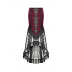 Dark in Love Crimson Queen Lace High-Low Goth Skirt in Burgundy & Black