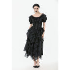 Dark in Love Seraphina Ruched Puff Sleeve Corset Top in Black