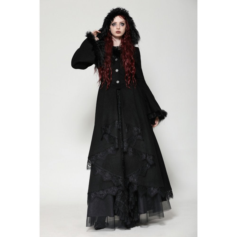 Dark in Love Eira Lace and Faux Fur Trimmed Hooded Coat - Size UK 10 Left Only!