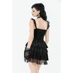 Dark in Love Nocturne Ruffled Velvet Lace Goth Dress in Black