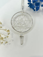 Quartz Dreamcatcher Pendant Necklace - 20” Silver Plated Chain