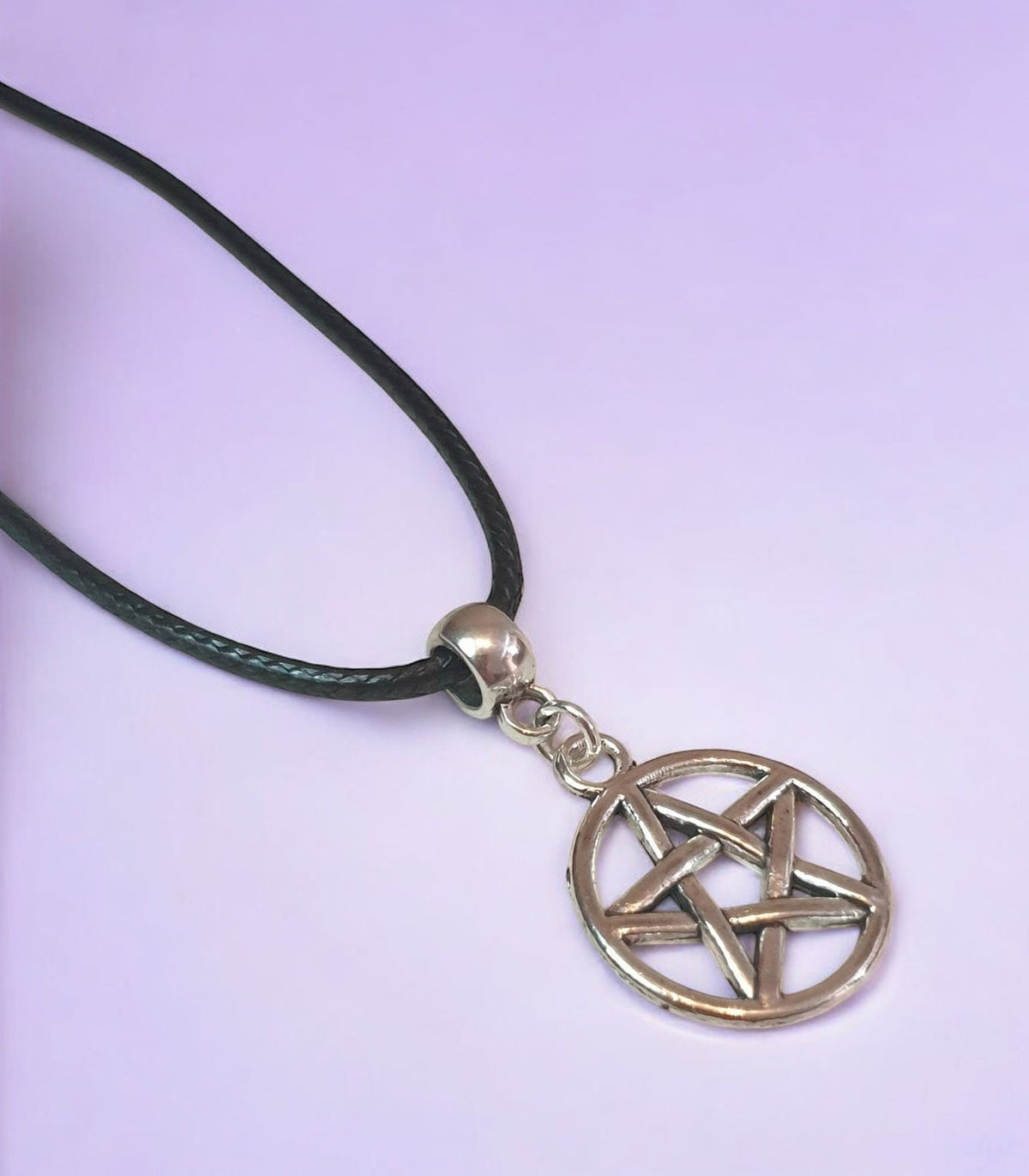 Pentagram Charm Necklace Silver Plated Or Waxed Cord Variable Lengths, Gift Packaged