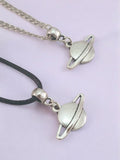 Saturn Moon Charm Necklace Silver Plated Or Waxed Cord Variable Lengths, Gift Packaged