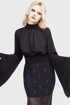 Killstar Astralune High Neck Flared Sleeve Top