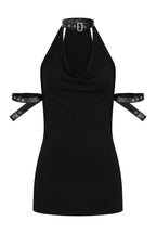 Necessary Evil Aphrodite Plunge Cowl Neck Top - Faux Leather Gothic Going Out Top