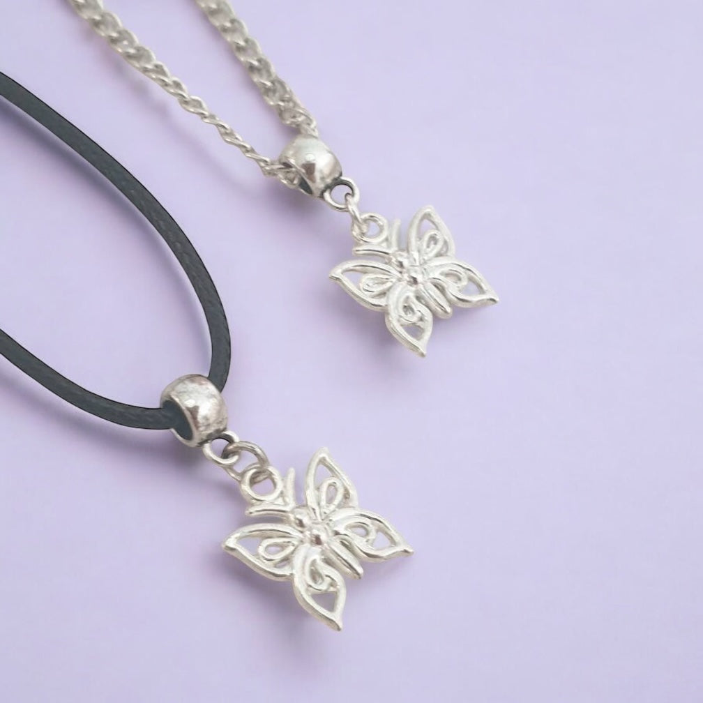 Butterfly Charm Necklace Silver Plated Or Waxed Cord Variable Lengths, Gift Packaged, For Her, Nature