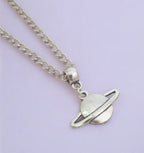 Saturn Moon Charm Necklace Silver Plated Or Waxed Cord Variable Lengths, Gift Packaged
