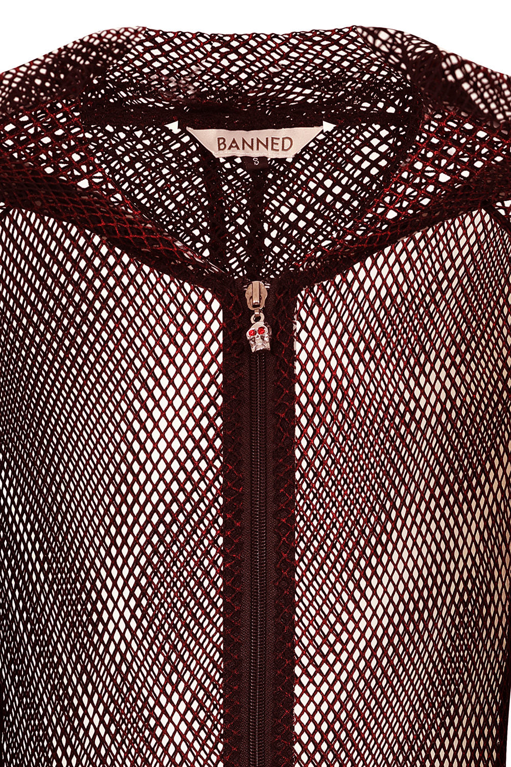 Banned Apparel Liora Red Metallic Fishnet Hoodie - Skull Zip Gothic Outerwear