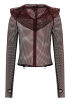 Banned Apparel Liora Red Metallic Fishnet Hoodie - Skull Zip Gothic Outerwear