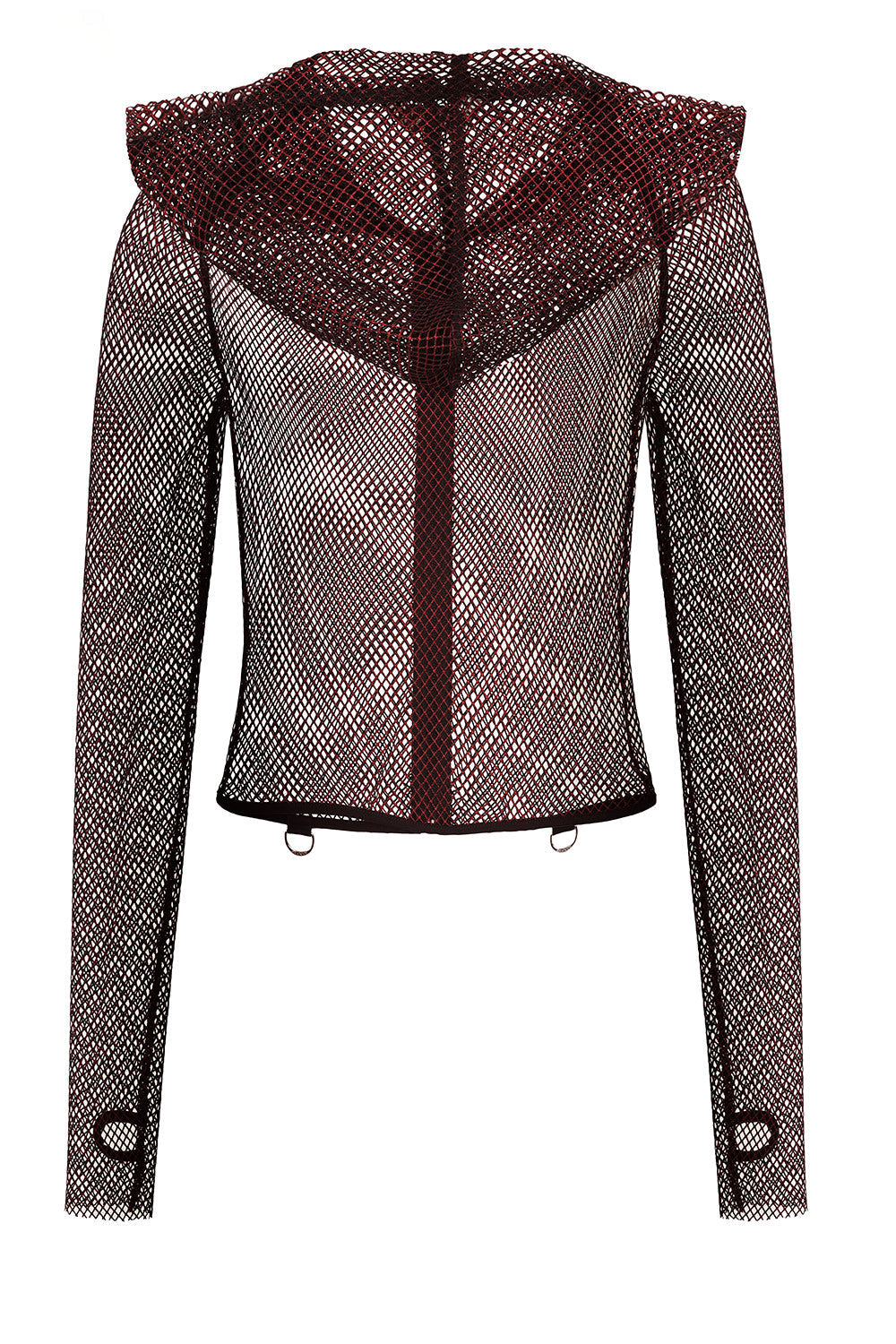 Banned Apparel Liora Red Metallic Fishnet Hoodie - Skull Zip Gothic Outerwear