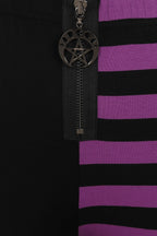 Banned Half Black Half Stripes Leggings - Purple