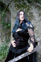 Dark in Love Gothic Black & Red Velvet Lace Corset