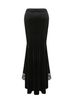 Dark In Love Cordelia Black Velvet Skirt - Gothic Fishtail Skirt Embroidered Lace