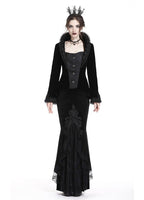 Dark In Love Cordelia Black Velvet Skirt - Gothic Fishtail Skirt Embroidered Lace