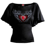BAT'S HEART - Boat Neck Bat Sleeve Top Black