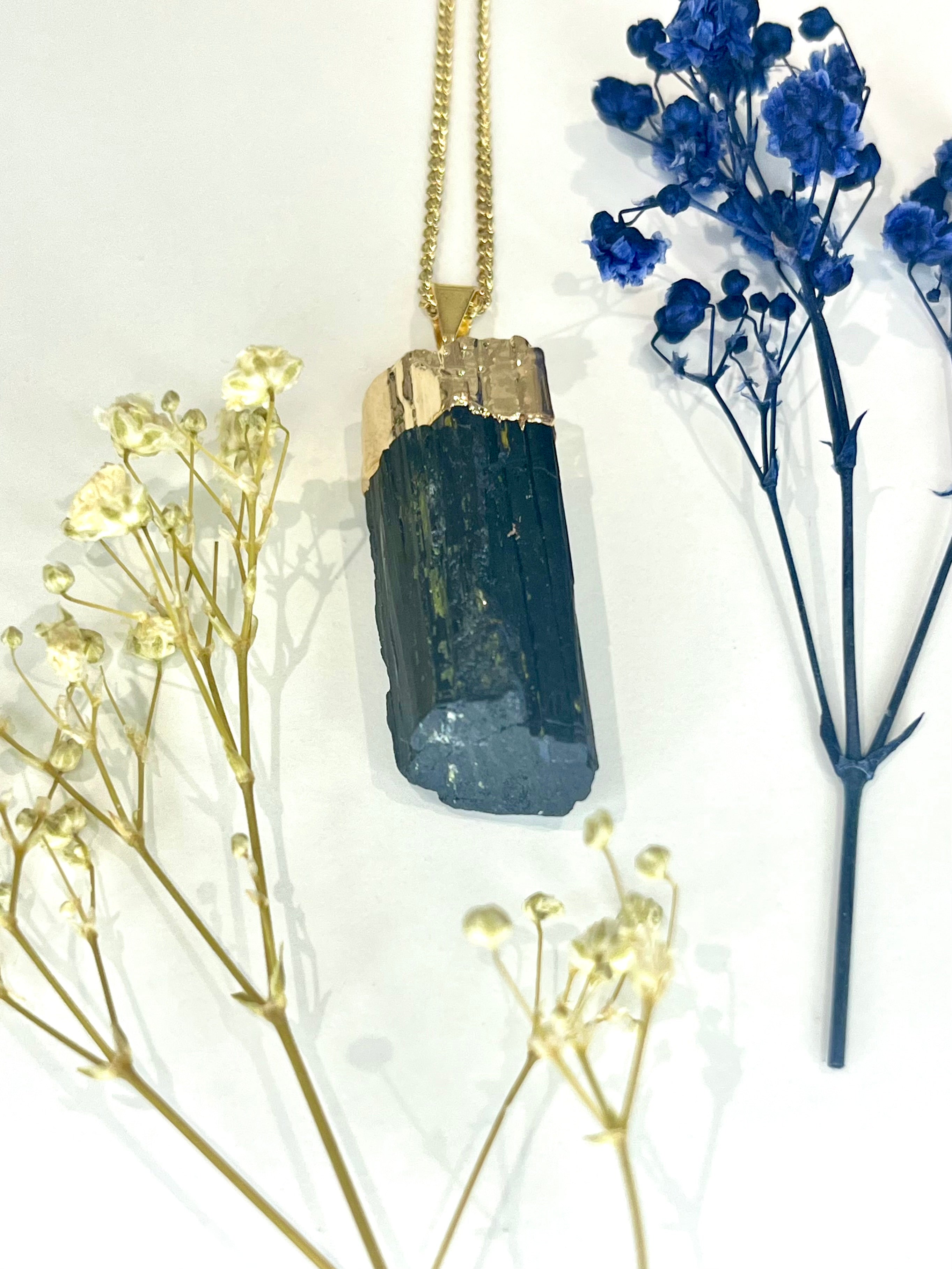 Gold-Plated Black Tourmaline Wand Necklace