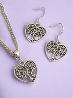 Tree Of Life Heart Charm Jewellery Set, Dangly Earring And Necklace Set In Gift Bag