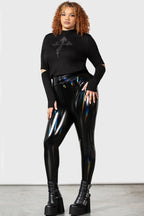 Killstar Darkwaves & Raves Hi-Shine PU Leggings - Size 22 Left Only!
