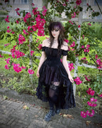Dark In Love Lilinoe Goth Dress - Off Shoulder Lace-Up Back