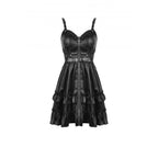 Dark In Love Goth Womenswear Ariella Strap Dress in Black Faux Leather with Ruffles