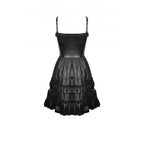 Dark In Love Goth Womenswear Ariella Strap Dress in Black Faux Leather with Ruffles