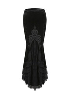 Dark In Love Cordelia Black Velvet Skirt - Gothic Fishtail Skirt Embroidered Lace