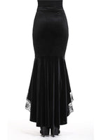 Dark In Love Cordelia Black Velvet Skirt - Gothic Fishtail Skirt Embroidered Lace