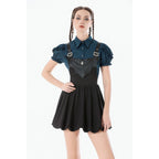 Dark in Love Dark Academia Striped Puff-Sleeve Blouse