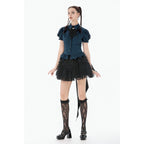 Dark in Love Dark Academia Striped Puff-Sleeve Blouse