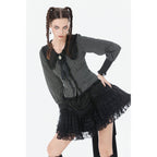 Dark in Love Gothic Peter Pan Collar Lace Shirt - Dark Academia Striped Cotton