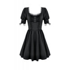 Dark in Love Gothic Lace Square-Neck Puff Sleeve Dress