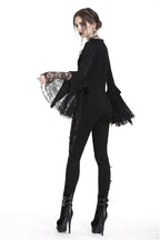 Dark In Love Jemima Black Gothic Top - Lace Bell Sleeves Sweetheart Neckline