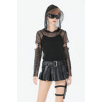 Dark in Love Punk Mesh Hollow-Out Hooded Mesh Top