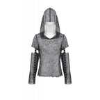 Dark in Love Punk Mesh Hollow-Out Hooded Mesh Top