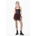 Dark in Love Red-Black Plaid Leather Layered Punk Sweetcore Dress