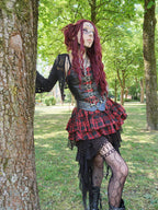 Dark in Love Red-Black Plaid Leather Layered Punk Sweetcore Dress