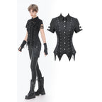 Dark in Love Ruptured Lace-Up Goth Shirt - D-Ring Hardware & Handkerchief Hem