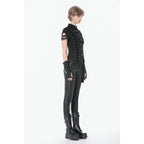 Dark in Love Ruptured Lace-Up Goth Shirt - D-Ring Hardware & Handkerchief Hem