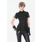 Dark in Love Ruptured Lace-Up Goth Shirt - D-Ring Hardware & Handkerchief Hem