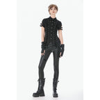 Dark in Love Ruptured Lace-Up Goth Shirt - D-Ring Hardware & Handkerchief Hem