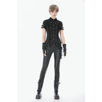 Dark in Love Ruptured Lace-Up Goth Shirt - D-Ring Hardware & Handkerchief Hem