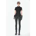 Dark in Love Ruptured Lace-Up Goth Shirt - D-Ring Hardware & Handkerchief Hem