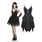 Dark in Love Zemira Goth Dress - 3D Floral Plunge Lace-Up Batwing Bust