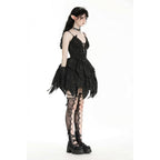 Dark in Love Zemira Goth Dress - 3D Floral Plunge Lace-Up Batwing Bust