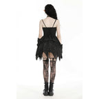 Dark in Love Zemira Goth Dress - 3D Floral Plunge Lace-Up Batwing Bust