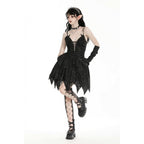 Dark in Love Zemira Goth Dress - 3D Floral Plunge Lace-Up Batwing Bust