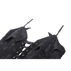 Dark in Love Zemira Goth Dress - 3D Floral Plunge Lace-Up Batwing Bust