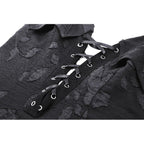 Dark in Love Zemira Goth Dress - 3D Floral Plunge Lace-Up Batwing Bust