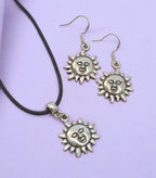 Sun Charm Jewellery Set, Dangly Earring And Necklace Set In Gift Bag, Cord Or Chain Options